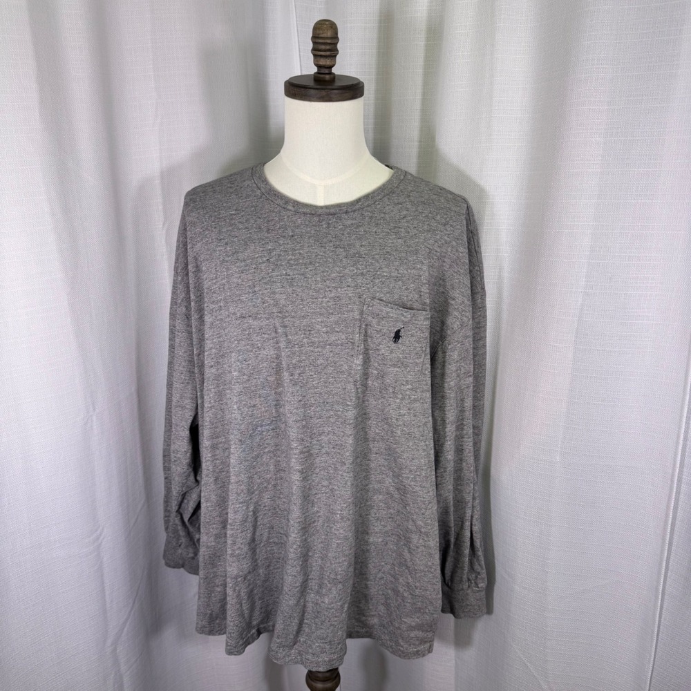 Polo Ralph Lauren Long Sleeve Pocket T-Shirt Mens 3XL Big Grey Heather Pony Logo